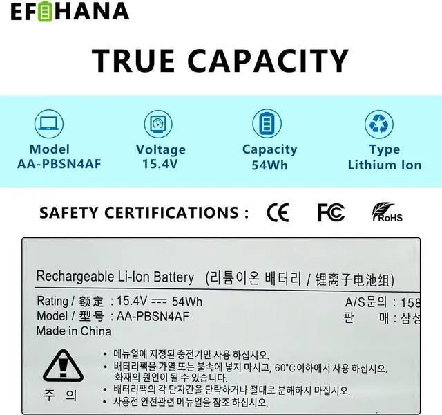 Alt view image 2 of 6 - AA-PBSN4AF Laptop Battery Replacement for Samsung NP930SBE NP930SBE-K01CN NP930SBE-K01HK NT930SBE NT930SBE-K28A NT930SBE-K38 NT930SBE-K38A Series Notebook 15.4V 54Wh 3530mAh 4-Cells