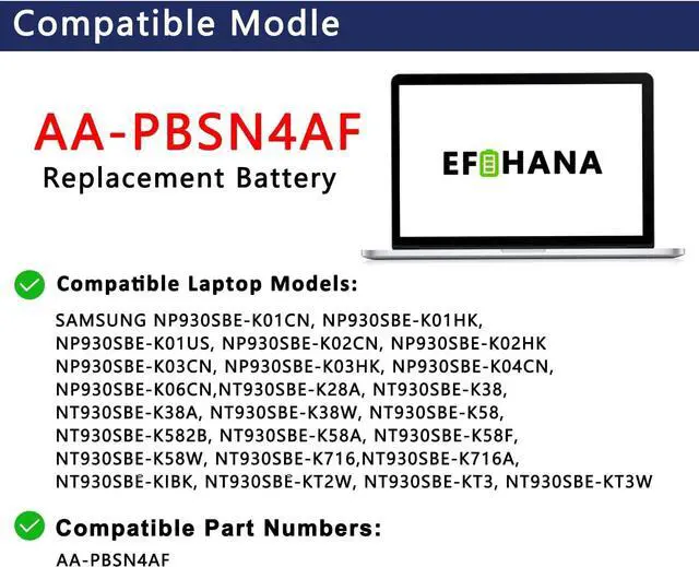 Alt view image 3 of 6 - AA-PBSN4AF Laptop Battery Replacement for Samsung NP930SBE NP930SBE-K01CN NP930SBE-K01HK NT930SBE NT930SBE-K28A NT930SBE-K38 NT930SBE-K38A Series Notebook 15.4V 54Wh 3530mAh 4-Cells