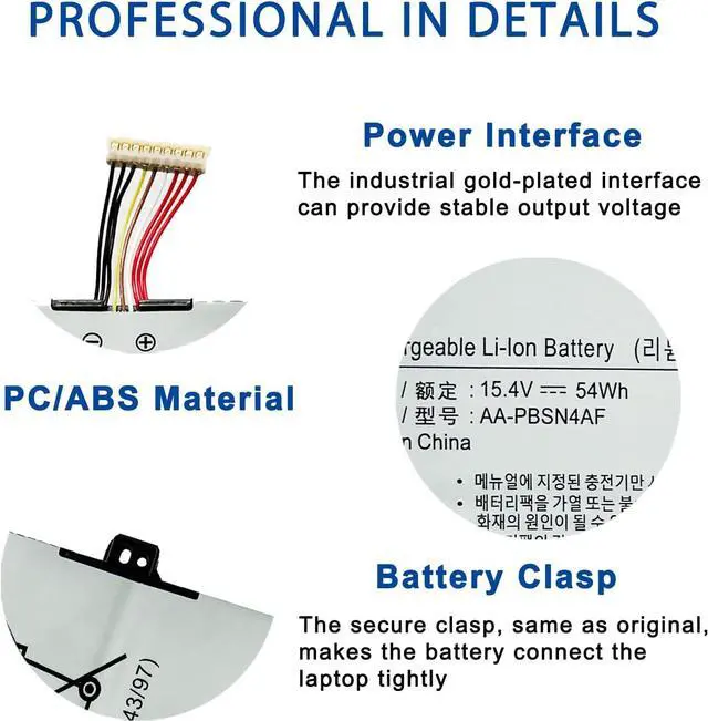 Alt view image 5 of 6 - AA-PBSN4AF Laptop Battery Replacement for Samsung NP930SBE NP930SBE-K01CN NP930SBE-K01HK NT930SBE NT930SBE-K28A NT930SBE-K38 NT930SBE-K38A Series Notebook 15.4V 54Wh 3530mAh 4-Cells