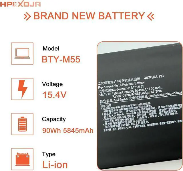 Alt view image 2 of 6 - BTY-M55 Laptop Battery Replacement for MSI Alpha 15 A3DDK A4DEK B5EEK B5EX Alpha 17 B5EEK Pulse GL66 12UGK Sword 15 A11UG Series 925QA055H