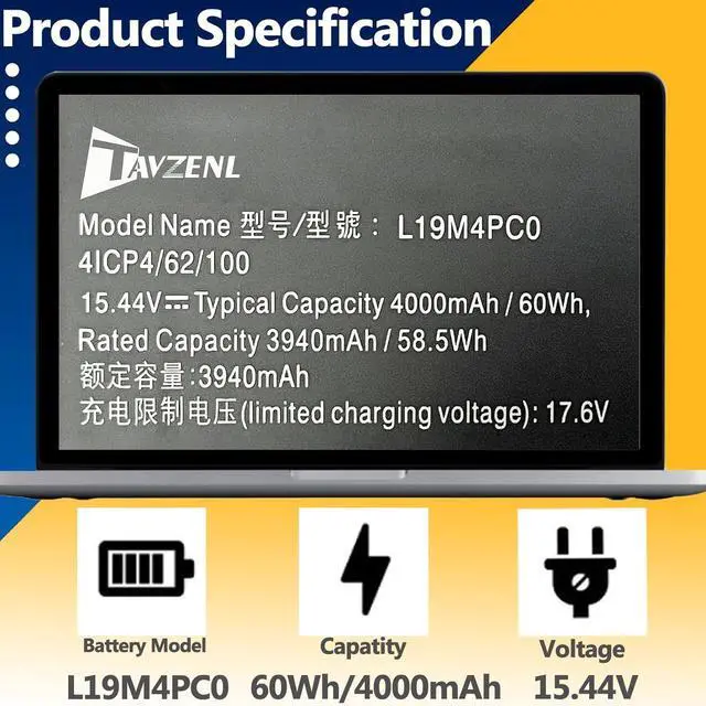 Alt view image 2 of 7 - L19M4PC0 60Wh Battery Replacement for Lenovo Legion 5P-15IMH05/5-15IMH05/5P-15IMH05H/5-15IMH05H/5P-15ARH05H/5-15ARH05H/5-15ARH05 Series L19C4PC0,L19M4PC1,L19C4PC1 15.6V 4010