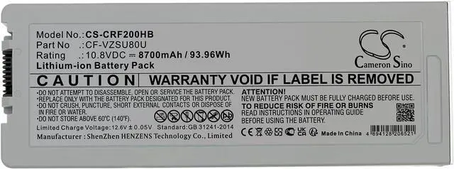Alt view image 5 of 5 - Battery for Panasonic Toughbook CF-C2, Toughbook CF-C2 MK1 PN:Panasonic CF-VZSU80U, CF-VZSU82U, CF-VZSU83U 8700mAh / 93.96Wh