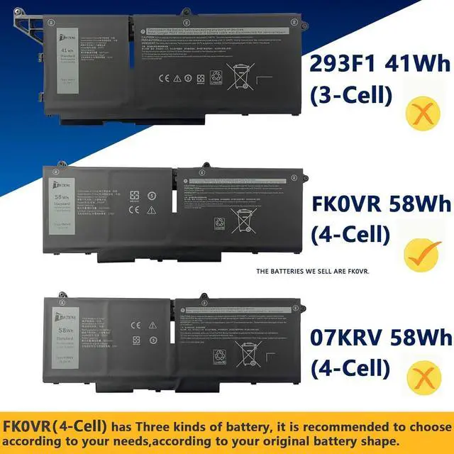 Alt view image 5 of 7 - FK0VR 58Wh Battery Replacement for Dell Latitude 7430 7330 5330 2-in-1 Series Latitude 7530 7430 7330 5330 Series P133G P133G002 P134G P134G002 Series 15.2V 3625