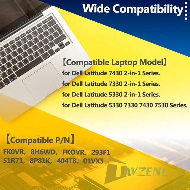 Alt view image 7 of 7 - FK0VR 58Wh Battery Replacement for Dell Latitude 7430 7330 5330 2-in-1 Series Latitude 7530 7430 7330 5330 Series P133G P133G002 P134G P134G002 Series 15.2V 3625