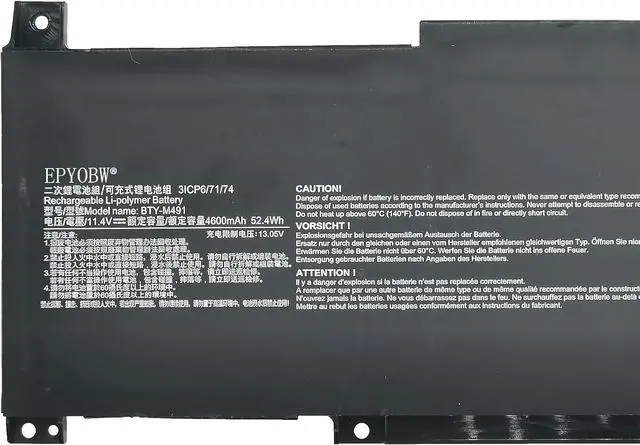 Alt view image 3 of 6 - BTY-M491 Laptop Battery 52.4Wh Compatible with MSI Modern 15 A10RB A10M A10RAS A10RD MS-1551/15 A11M A11SB MS-1552/15 A4M A4MW MS-155K / Summit B15 A11M Series 3ICP6/71/74