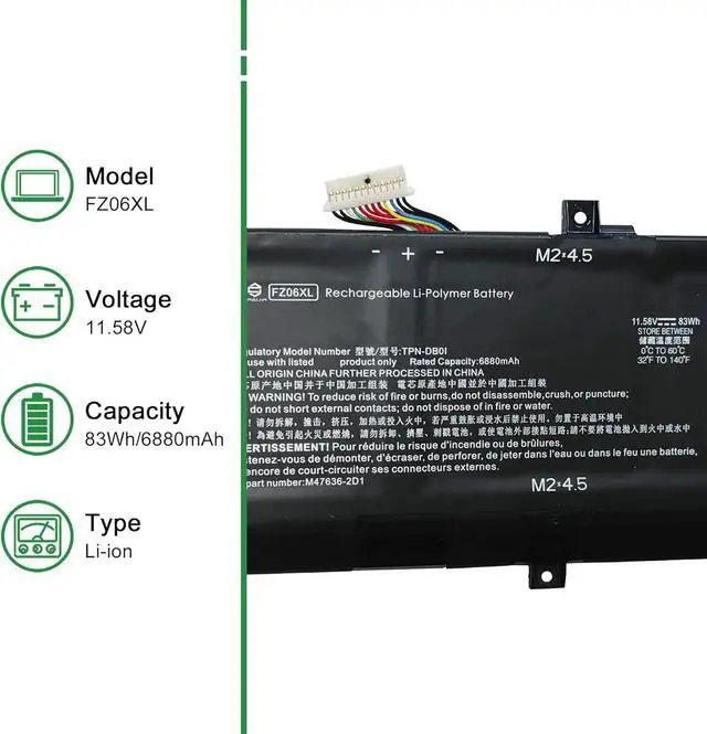 Alt view image 2 of 5 - FZ06XL M48025-005 Laptop Battery Replacement for HP Spectre X360 2-in-1 16-F0000 Series Notebook FZ06083XL TPN-DB0I M47636-2D1 11.58V 83Wh 6880mAh