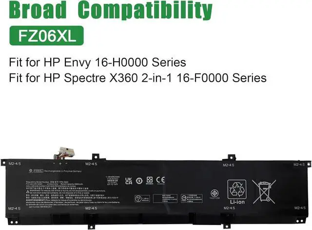 Alt view image 4 of 5 - FZ06XL M48025-005 Laptop Battery Replacement for HP Spectre X360 2-in-1 16-F0000 Series Notebook FZ06083XL TPN-DB0I M47636-2D1 11.58V 83Wh 6880mAh