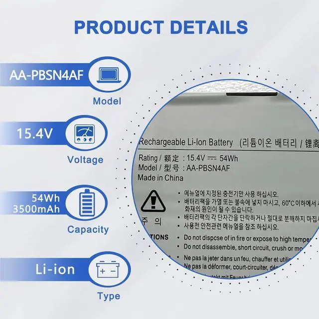 Alt view image 2 of 6 - AA-PBSN4AF Laptop Battery for Samsung Notebook 9 Pen 13" NP930SBE-K01CN NP930SBE-K06CN NP930SBE-K01US NT930SBE-K38A Series Samsung Galaxy Book Flex Alpha NP730QCJ NP730QCJ-K01US 15.4V
