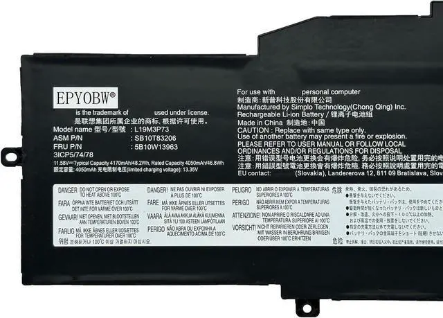 Alt view image 2 of 5 - L19M3P73 Laptop Battery 48.2Wh 4170mAh 3-Cell 11.58V Compatible with Lenovo ThinkPad X1 Nano Gen 1st Series L19C3P71 L19M3P72