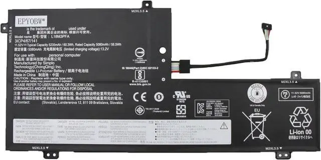 Main image of L18M3PFA Laptop Battery 60.3Wh 5235mAh 3-Cell 11.52V Compatible with Lenovo Yoga C740-15IML 81TD Series L18D3PF2