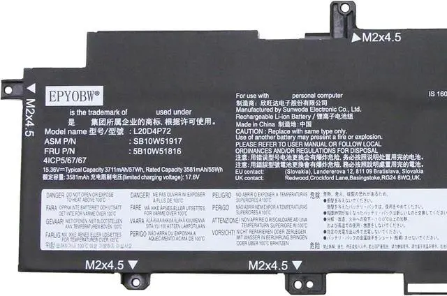 Alt view image 2 of 4 - L20D4P72 Laptop Battery 57Wh 3711mAh 4-Cell 15.36V Compatible with Lenovo ThinkPad T14s Gen 2 Series L20M4P72 L20L4P72 L20C4P72