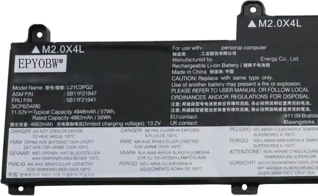 Alt view image 3 of 6 - L21C3PG2 Battery 57Wh Compatible with Lenovo ThinkPad L14 Gen 3 / ThinkPad L14 Gen 4 / ThinkPad L15 Gen 3 / ThinkPad L15 Gen 4 / ThinkPad C14 Gen 1 Chromebook Series L21D3PG2 L21M3PG2