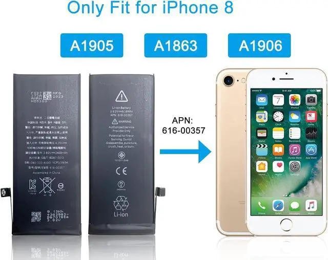 Alt view image 5 of 6 - Laptop Batteries Compatible for 3.8V 9.12Wh 2400mAh 616-00357 iPhone 8 A1905 A1863 A1906