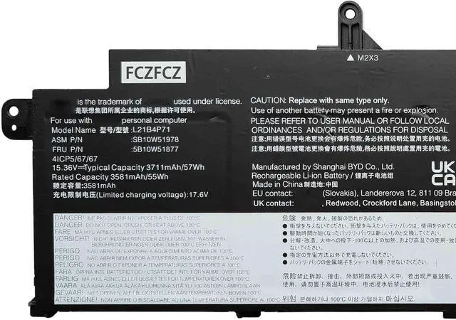 Alt view image 2 of 5 - L21B4P71 Laptop Battery 57Wh 3711mAh Replacement for Lenovo T14s Gen 4 21F6 21F7 Series 5B11M90033 5B11M90033 L21L4P73 5B11M90030 L21M4P75 5B11M90031 L21D4P74 5B11M90032 15.36V 4-Cell
