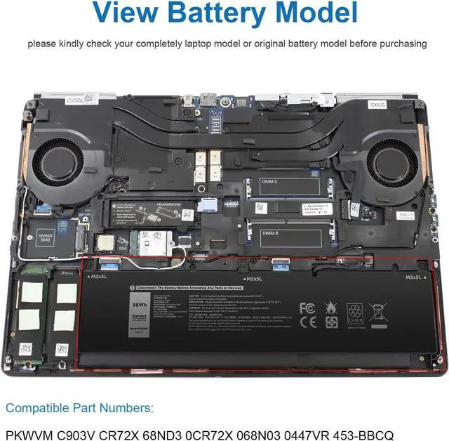 Alt view image 7 of 7 - Futurebatt PKWVM Laptop Battery Replacement for Dell Precision 7550 7560 7750 7760 Mobile Workstation P44E P93F P44E001 P44E002 P93F001 P93F002 C903V CR72X 0CR72X 0447VR 068N03 17C06 453-BBCQ