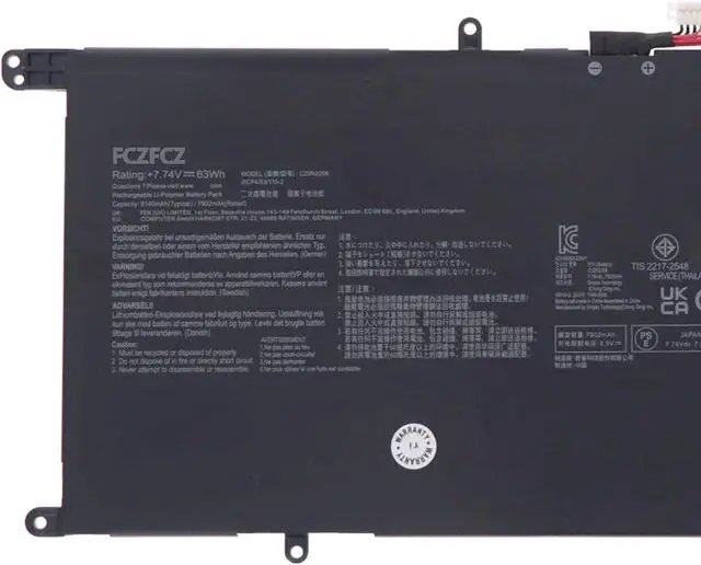 Alt view image 2 of 4 - C22N2206 Laptop Battery 63Wh 8140mAh Replacement for Asus ZenBook S 13 OLED / UX5304 UX5304VA UX5304MA Series 0B200-04320000 2ICP4/53/115-2 7.74V 4-Cell