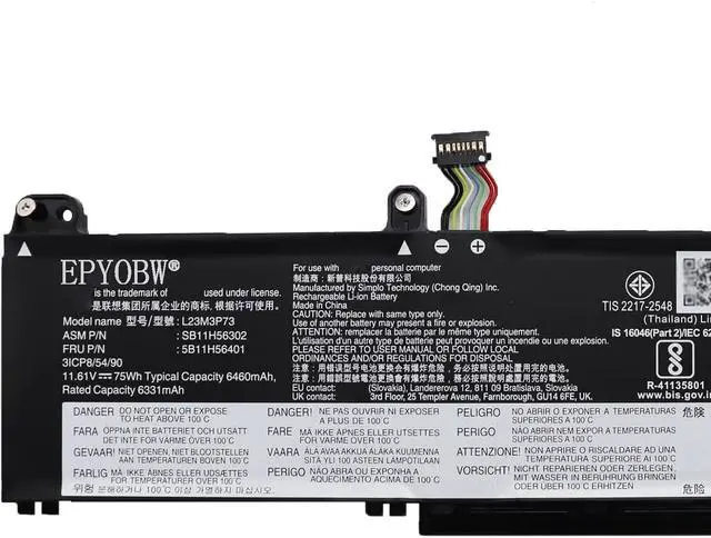 Alt view image 3 of 5 - L23M3P73 Laptop Battery 75Wh Compatible with Lenovo ThinkPad P14s Gen 5 / ThinkPad P16s Gen 3 Series SB11H56302 5B11H56401 L23D3P74 SB11H56303 5B11H56402 L23M3P72 L23D3P73