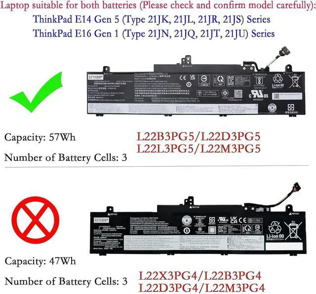Alt view image 2 of 6 - L22L3PG5 Laptop Battery 57Wh 4948mAh 11.52V Compatible with Lenovo ThinkPad E14 Gen 5 E16 Gen 1 Series L22B3PG5 L22D3PG5 L22M3PG5 L22B3PG4 L22X3PG4 L22D3PG4 L22M3PG4