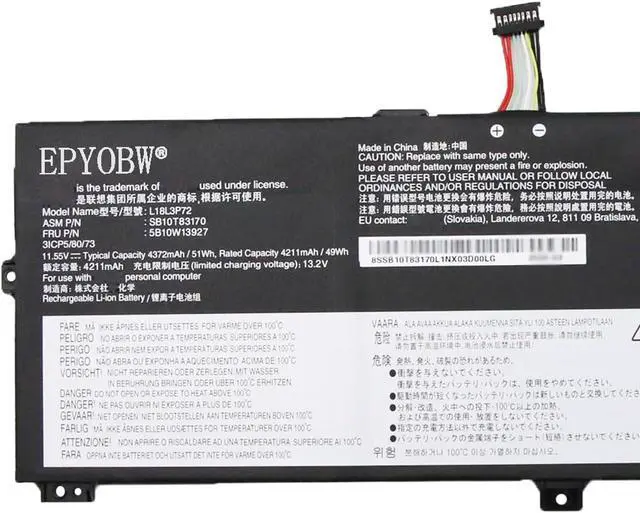 Alt view image 2 of 5 - L18L3P72 Laptop Battery 51Wh 4372mAh 11.55V Compatible with Lenovo ThinkPad X390 Yoga 20NN 20NQ X13 Yoga 1st Gen 20SX 20SY Series SB10K97659 02DL021 SB10T83170 5B10W13927 L18M3P72 L19M3P71