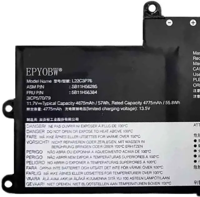 Alt view image 3 of 4 - L22C3P76 Laptop Battery 57Wh 4875mAh 11.7V Compatible with Lenovo ThinkPad X1 2 in 1 Gen 9 / X1 Carbon 12th Gen Series SB11H56286 5B11H56385 L22M3P77 SB11H56284 5B11H56383 L22C3P76 L22B3P73