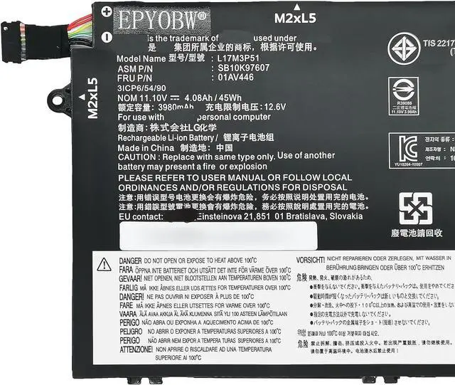 Alt view image 2 of 5 - L17M3P51 Laptop Battery 45Wh Compatible with Lenovo ThinkPad E480 E485 E490 E495 E580 E585 E590 E595 / ThinkPad E14 1st Gen (2019) / E41-50 Series L17C3P51 L17M3P52 L17L3P51 01AV448 01AV447