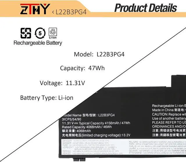 Alt view image 3 of 7 - L22B3PG4 L22M3PG4 Laptop Battery Replacement for Lenovo ThinkPad E14 Gen 5 Gen 6, E16 Gen 1 Gen 2 Series L22D3PG4 SB11K63023 L22X3PG4 SB11K63021 SB11K63026 SB11K63023 5B11K63020 5B11N45988 11.31V 47Wh