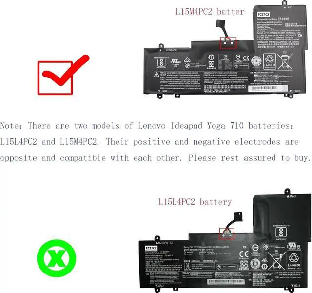Alt view image 2 of 5 - L15M4PC2 Laptop Battery 53Wh 6960mAh Replacement for Lenovo IdeaPad Yoga 710-14IKB 710-14ISK 710-15IKB 710-15ISK Series 5B10K90778 L15L4PC2 5B10K90802 7.64V 4-Cell