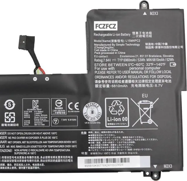 Alt view image 4 of 5 - L15M4PC2 Laptop Battery 53Wh 6960mAh Replacement for Lenovo IdeaPad Yoga 710-14IKB 710-14ISK 710-15IKB 710-15ISK Series 5B10K90778 L15L4PC2 5B10K90802 7.64V 4-Cell