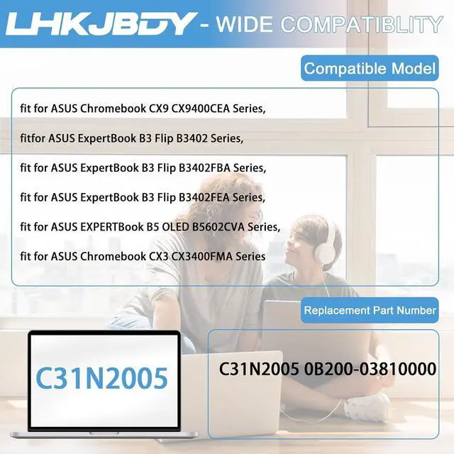 Alt view image 4 of 7 - C31N2005 Laptop Battery Compatible with ASUS Chromebook CX3 CX3400FMA Chromebook CX9 CX9400CEA Expert Book B5 OLED B5602CVA 50Wh 4335mAh 11.55V