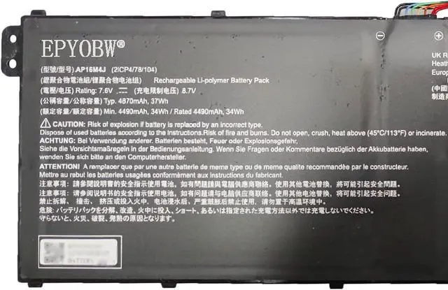 Alt view image 2 of 5 - AP16M4J Laptop Battery 37Wh 4870mAh 7.6V Compatible with Acer Aspire 3 A314-22 A317-33 A314-33 A317-33-P77P A317-33-P7XT A315-41 A315-21 A315-42 A317-33 A315-54 Series 2ICP4/78/104