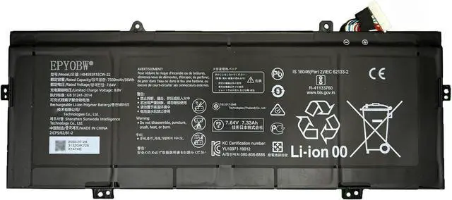 Main image of HB4593R1ECW-22 Laptop Battery 56Wh 7330mAh 7.64V Compatible with Huawei MateBook 14 2020 Intel KelvinL-WFH9B 2020 AMD R5 R7 2021 AMD X Pro 2021 Series KLVL-WFH9 KLVL-WDH9 KLVL-WFE9