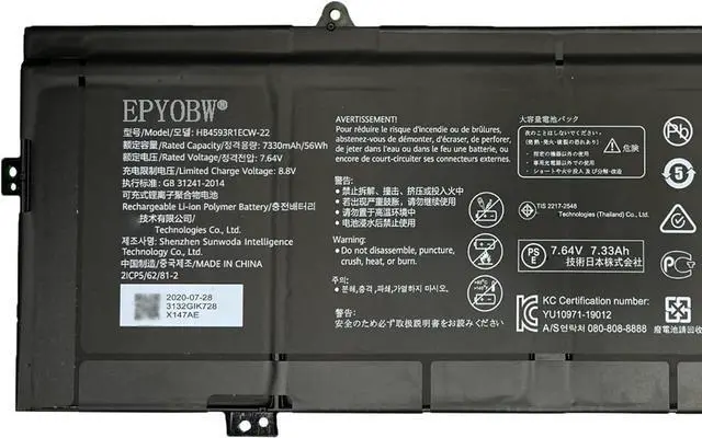 Alt view image 2 of 5 - HB4593R1ECW-22 Laptop Battery 56Wh 7330mAh 7.64V Compatible with Huawei MateBook 14 2020 Intel KelvinL-WFH9B 2020 AMD R5 R7 2021 AMD X Pro 2021 Series KLVL-WFH9 KLVL-WDH9 KLVL-WFE9
