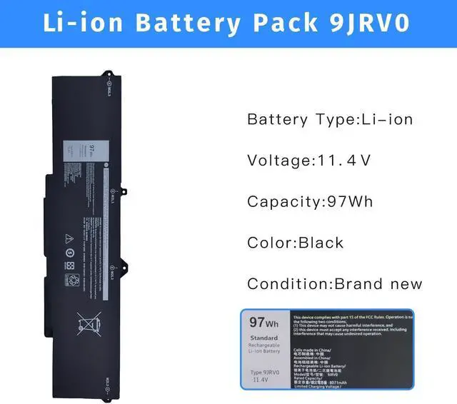 Alt view image 2 of 6 - 9JRV0 Laptop Battery Replacement for Dell Latitude 5521 5531 Precision 3561 3571 3581 3591 Alienware m17 R5 AMD Alienware m18 R1 R2 Alienware m18 R1 AMD Series 0P3TJ 0R05P0 05RGW [11.4V 97Wh]
