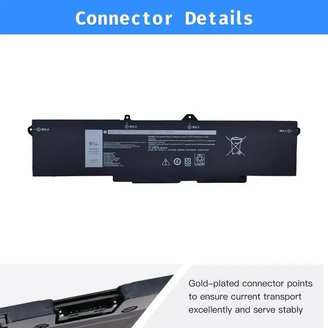 Alt view image 3 of 6 - 9JRV0 Laptop Battery Replacement for Dell Latitude 5521 5531 Precision 3561 3571 3581 3591 Alienware m17 R5 AMD Alienware m18 R1 R2 Alienware m18 R1 AMD Series 0P3TJ 0R05P0 05RGW [11.4V 97Wh]