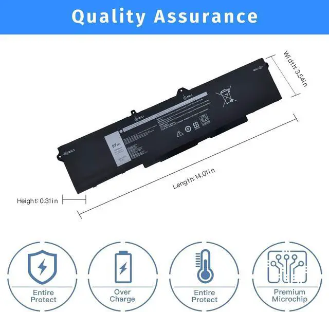 Alt view image 4 of 6 - 9JRV0 Laptop Battery Replacement for Dell Latitude 5521 5531 Precision 3561 3571 3581 3591 Alienware m17 R5 AMD Alienware m18 R1 R2 Alienware m18 R1 AMD Series 0P3TJ 0R05P0 05RGW [11.4V 97Wh]
