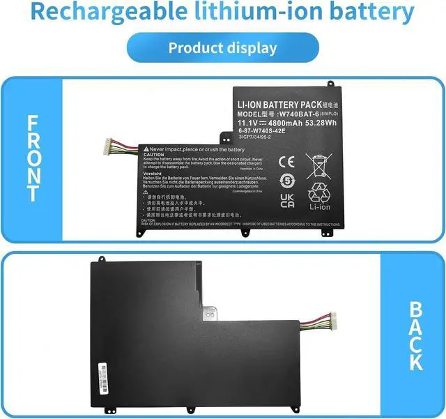Alt view image 5 of 6 - W740BAT-6 3ICP7/34/95-2 6-87-W740S-42E Laptop Battery Replacement for Clevo Schenker W740S S413 W740SU Series (11.1V 53.28Wh)