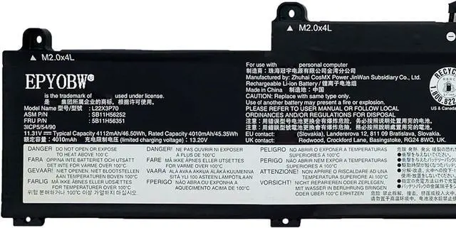 Alt view image 3 of 6 - L22X3P70 Laptop Battery 46.5Wh 4112mAh 11.31V Compatible with Lenovo ThinkPad L14 Gen 4 L15 Gen 4 C14 Chromebook Gen 1 Series L22B3P70 SB11M89802 5B11M90001 L22D3P70 SB11H56250 5B11H56349