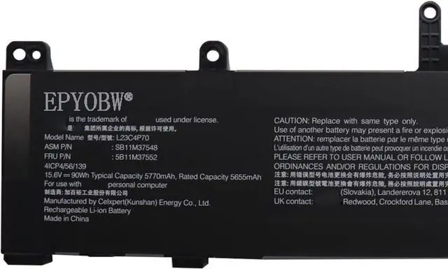 Alt view image 2 of 5 - L23C4P70 Laptop Battery 90Wh 5770mAh 15.6V Compatible with Lenovo ThinkPad P1 Gen 7 21KV 21KW Series L23C4P70 SB11M37548 5B11M37552 L23D4P70 SB11M37549 5B11M37553