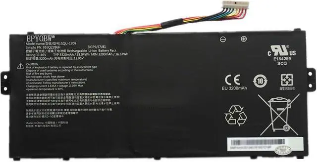 Main image of SQU-1709 Laptop Battery 38.04Wh 3320mAh 11.46V Compatible with Hasee 3ICP5 916Q2286H Series 3ICP5/57/81