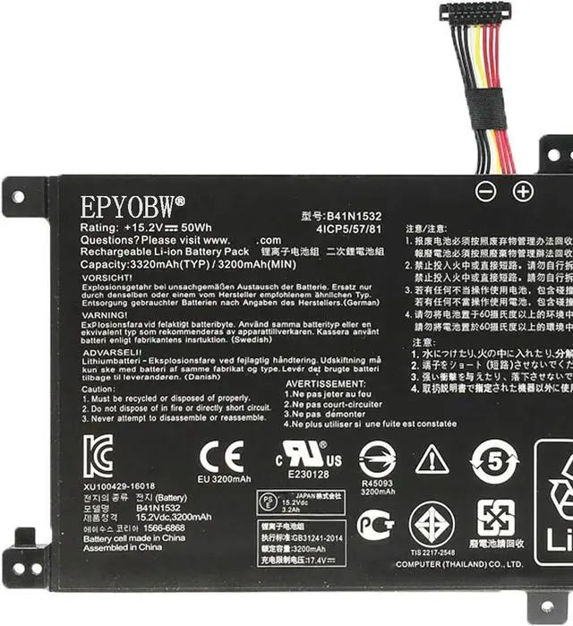Alt view image 2 of 5 - B41N1532 Laptop Battery 50Wh 3320mAh 4-Cell 15.2V Compatible with Asus Q504U Q504UA / Zenbook Flip Q504UAK UX560 UX560UA UX560UAK Q534UA Series 0B200-02010100 0B200-02010400