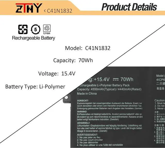 Alt view image 3 of 7 - C41N1832 Laptop Battery Replacement for Asus P3540FA P3540FB PX574 PX574F PX574FA P574FB P3548FB PE574FB P3540FA-0101A8565U P3540FA-EJ0185 P3540FB-BQ0034R P3540FB-FA8565 C41P0J1 C41PoJ1 15.4V 70Wh