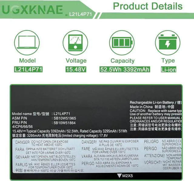 Alt view image 2 of 7 - L21M4P72 L21L4P71 Laptop Battery Replacement for Lenovo ThinkPad T14 Gen 3/ P14s Gen 3 T14 Gen 4 / P14s Gen 4 Series L21D4P71 L21M4P71 L21C4P71 L21L3P71 L21M3P71 L21C3P71 15.48V 52.5Wh
