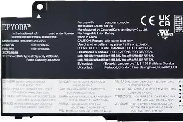 Alt view image 2 of 3 - L23C3P70 Laptop Battery 58Wh 4998mAh 11.61V Compatible with Lenovo ThinkPad T14s Gen 5 6 Series L23D3P76 SB11H56306 5B11H56405 SB11H56307 5B11H56406 5B11H56407 5B11H56408 5B11M90095