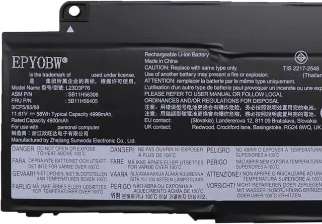 Alt view image 2 of 5 - L23D3P76 Laptop Battery 58Wh 4998mAh 11.61V Compatible with Lenovo ThinkPad T14s Gen 5 6 Series L23C3P70 SB11H56307 5B11H56406 SB11H56306 5B11H56405 5B11H56407 5B11H56408 5B11M90095