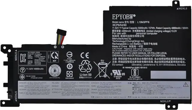 Main image of L19M3PF6 Laptop Battery 57Wh 5005mAh 11.52V Compatible with Lenovo Ideapad 5-15IIL05 5-15ARE05 5-15ITL05 5-15ARE05 Series L19C3PF5 SB10W86938 5B10W86947 L19M4PF1 SB10W86946 5B10W86940