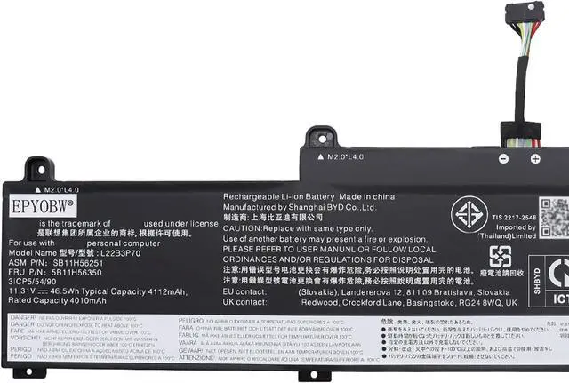 Alt view image 2 of 5 - L22B3P70 Laptop Battery 46.5Wh 3-Cell Compatible with Lenovo ThinkPad L14 Gen 4 / ThinkPad L15 Gen 4 Series L22D3P70 L22M3P70 L22X3P70