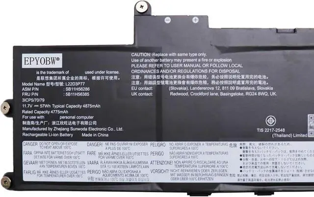 Alt view image 3 of 5 - L22D3P77 Laptop Battery 57Wh 4875mAh 3-Cell 11.7V Compatible with Lenovo ThinkPad X1 2 in 1 Gen 9 / ThinkPad X1 Carbon 12th Gen Series L22M3P77 L22B3P73 L22C3P76