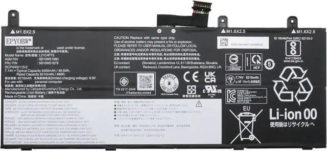 Main image of L21C4P73 Laptop Battery 49.5Wh 6400mAh 4-Cell 7.74V Compatible with Lenovo ThinkPad X13s Series L21M4P76