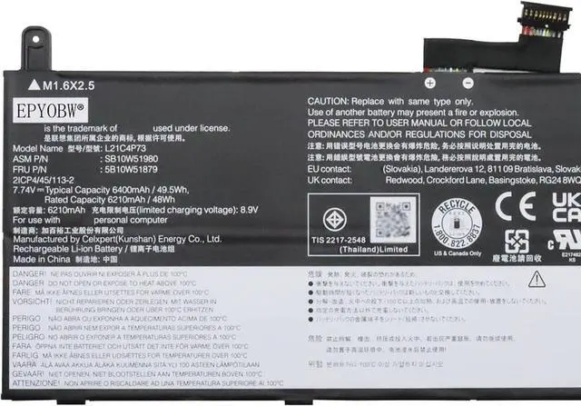 Alt view image 2 of 4 - L21C4P73 Laptop Battery 49.5Wh 6400mAh 4-Cell 7.74V Compatible with Lenovo ThinkPad X13s Series L21M4P76