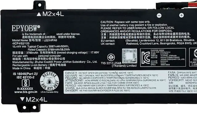 Alt view image 3 of 6 - L22X4PA0 Laptop Battery 60Wh Compatible with Lenovo LOQ 15APH8 15IRH8 16APH8 16IRH8 / IdeaPad 1-15IAU7 / Legion Slim 5-16APH8 5-16IRH8 Series L22B4PA0 L22D4PA0 L22M4PA0